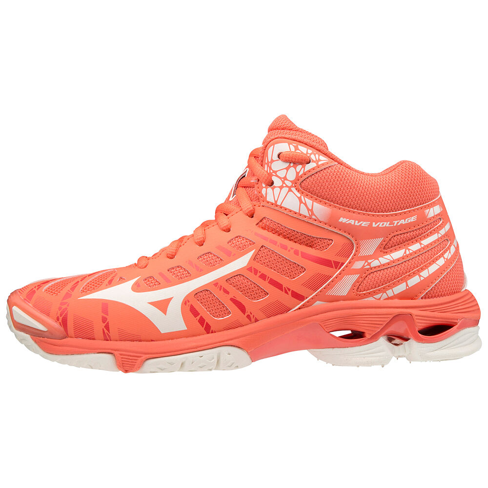 Scarpe Volley Mizuno Wave Voltage Mid Donna - Corallo/Bianche - 29417-VBJF